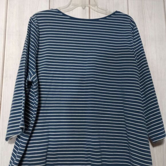 Catherines Shirt Ladies 2x Blue White Striped Short Sleeve - Picture 2 of 6